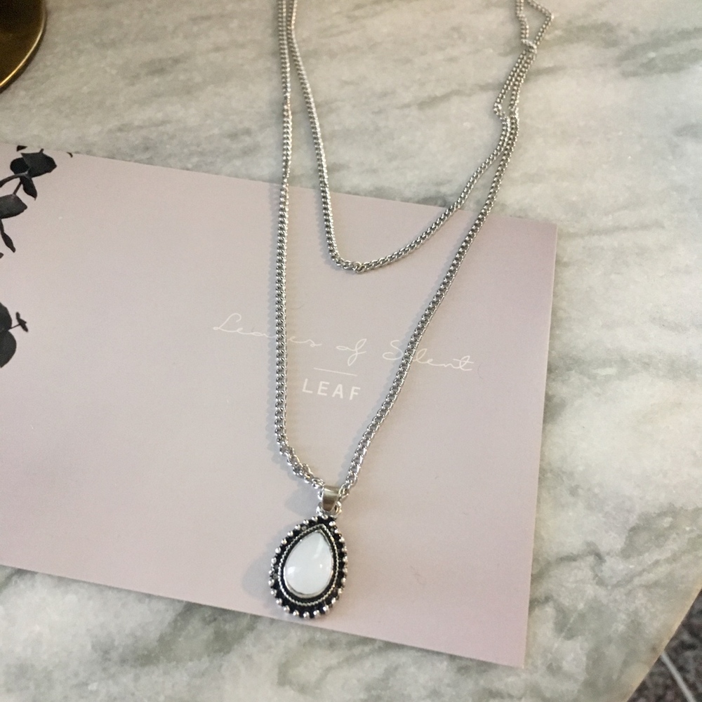 Water Drop Bead Double Chain Silver Necklace - Picture 8 of 8